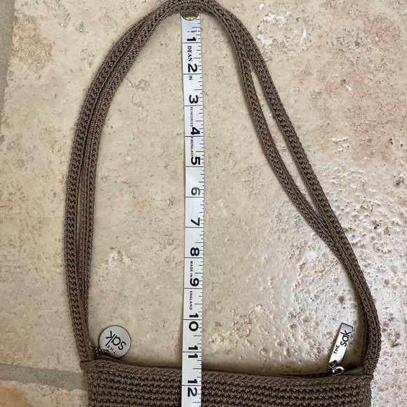 The Sak Double Handle Crochet Purse hand bag shoulder bag beige zipper top small - Picture 16 of 16